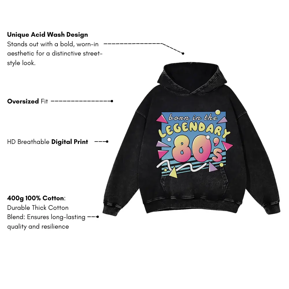 80 S Acid Wash Oversized Hoodie - Image 3