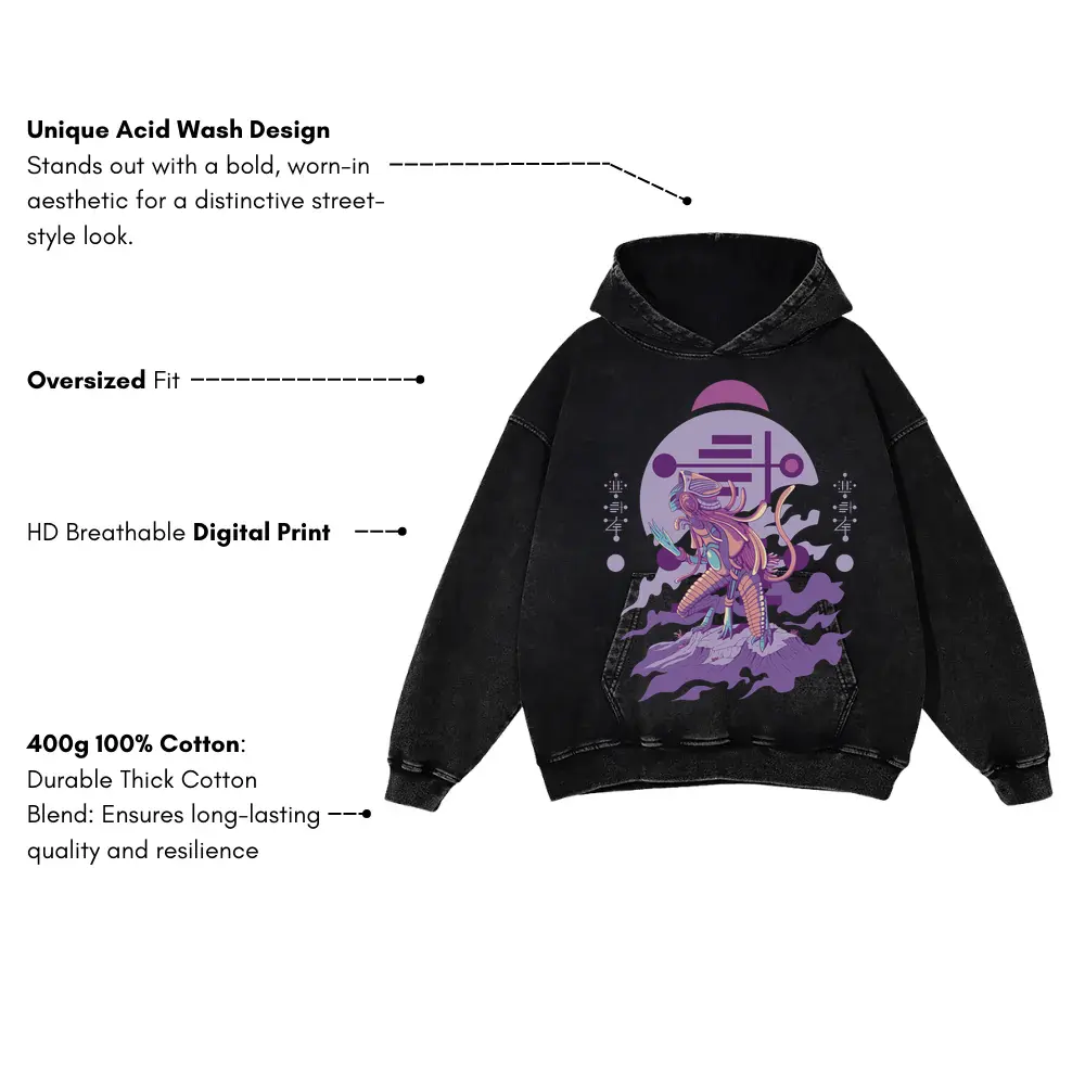 Alien Invasion 0 A Acid Wash Oversized Hoodie - Image 3