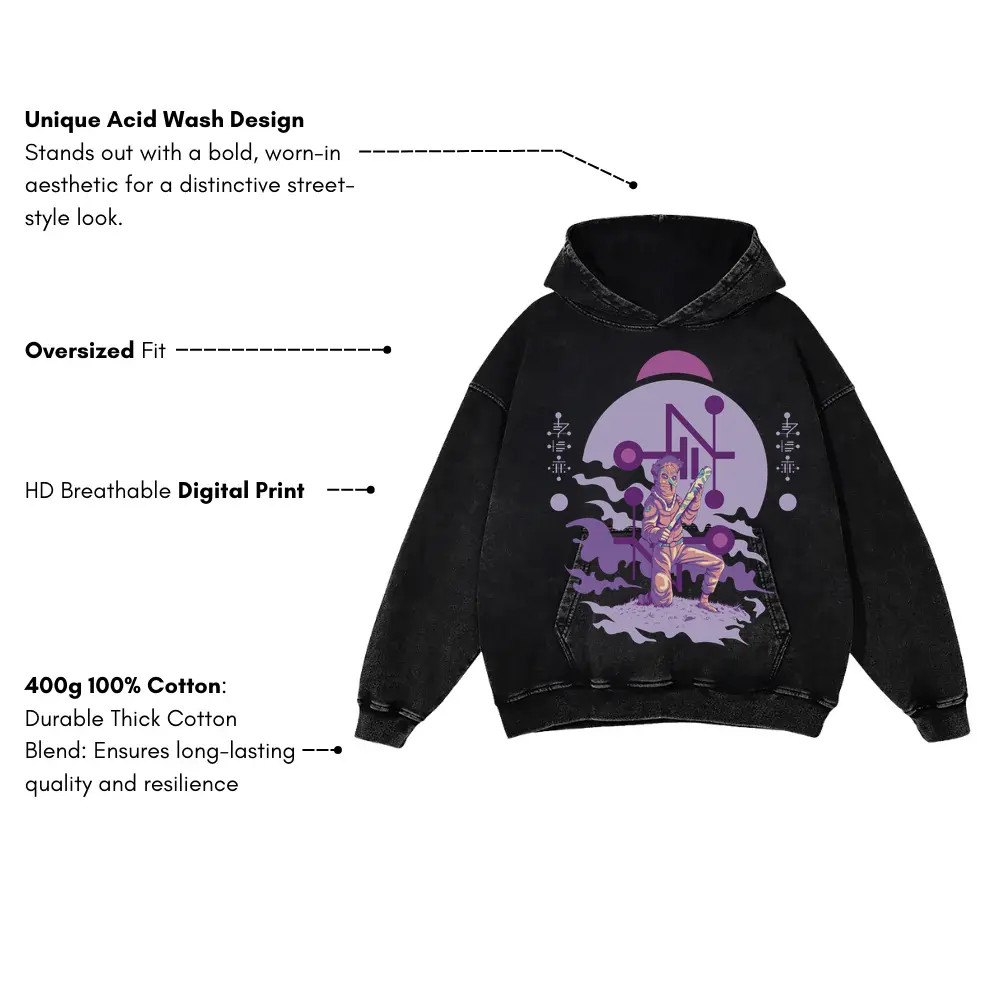 Alien Invasion A Acid Wash Oversized Hoodie - Image 3