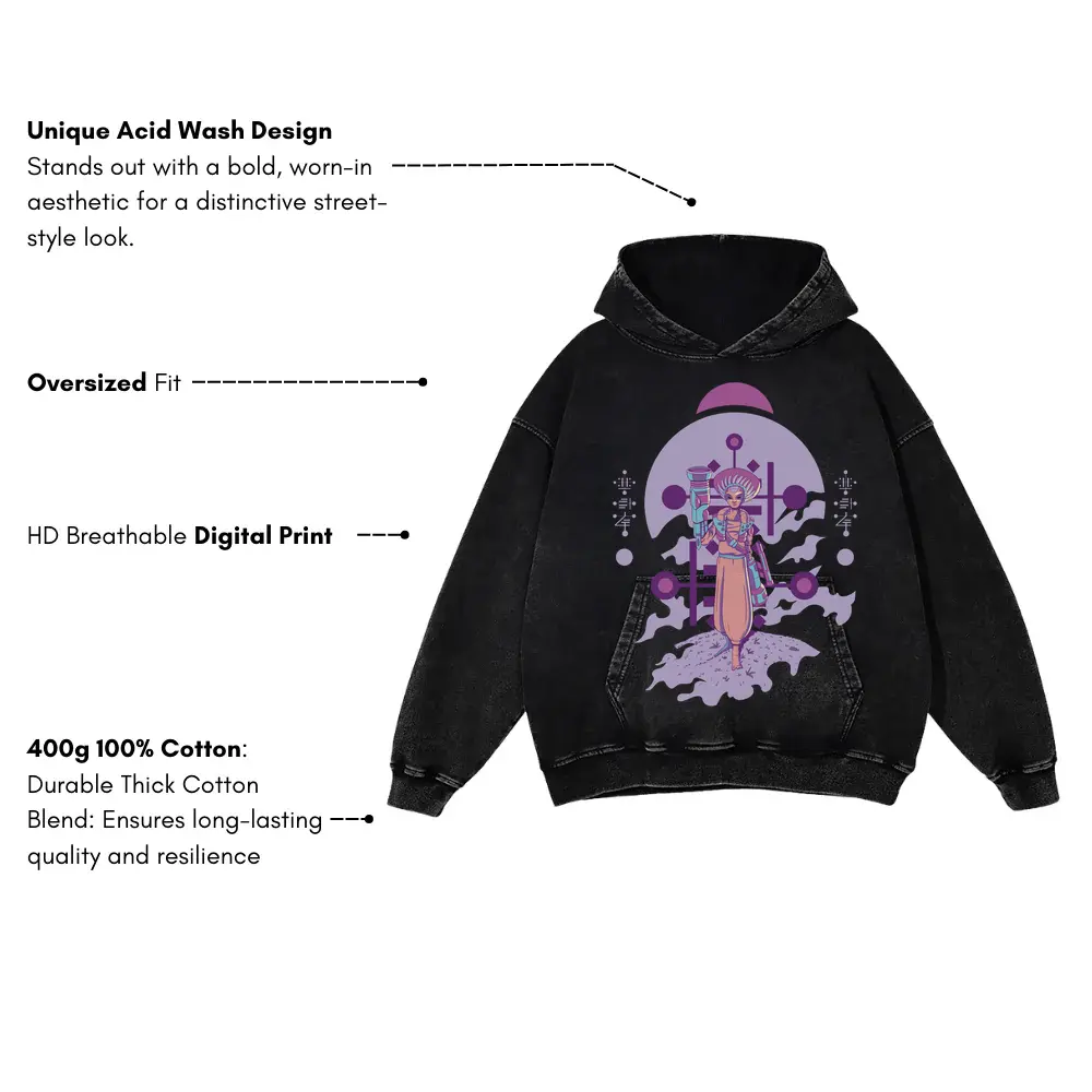 Alien Invasion D Acid Wash Oversized Hoodie - Image 3
