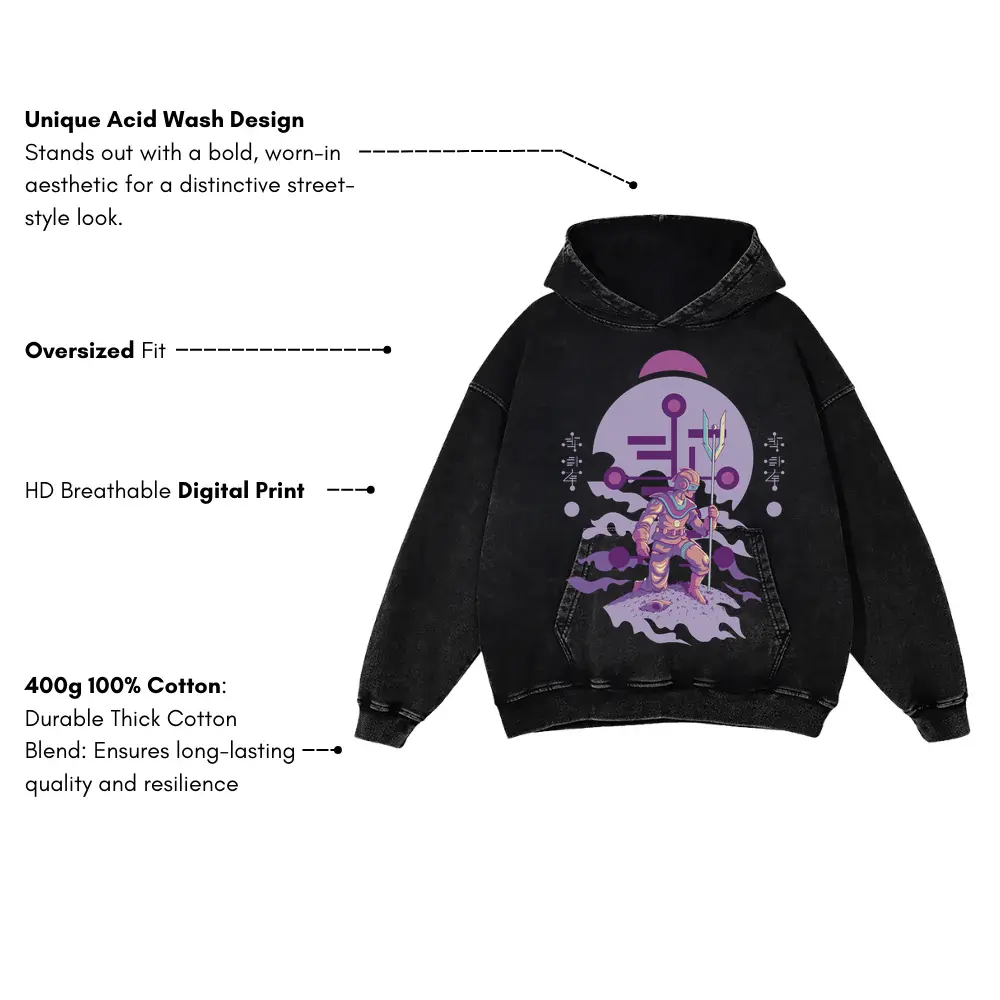 Alien Invasion E Acid Wash Oversized Hoodie - Image 3