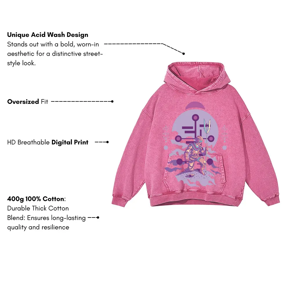 Alien Invasion E Acid Wash Oversized Pink Hoodie - Image 3