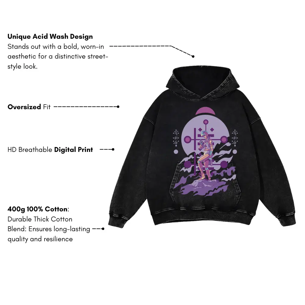 Alien Invasion F Acid Wash Oversized Hoodie - Image 3