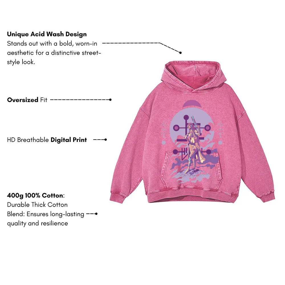 Alien Invasion G Acid Wash Oversized Pink Hoodie - Image 3