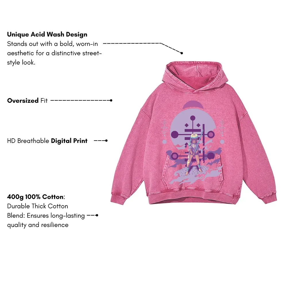 Alien Invasion Acid Wash Oversized Pink Hoodie - Image 3