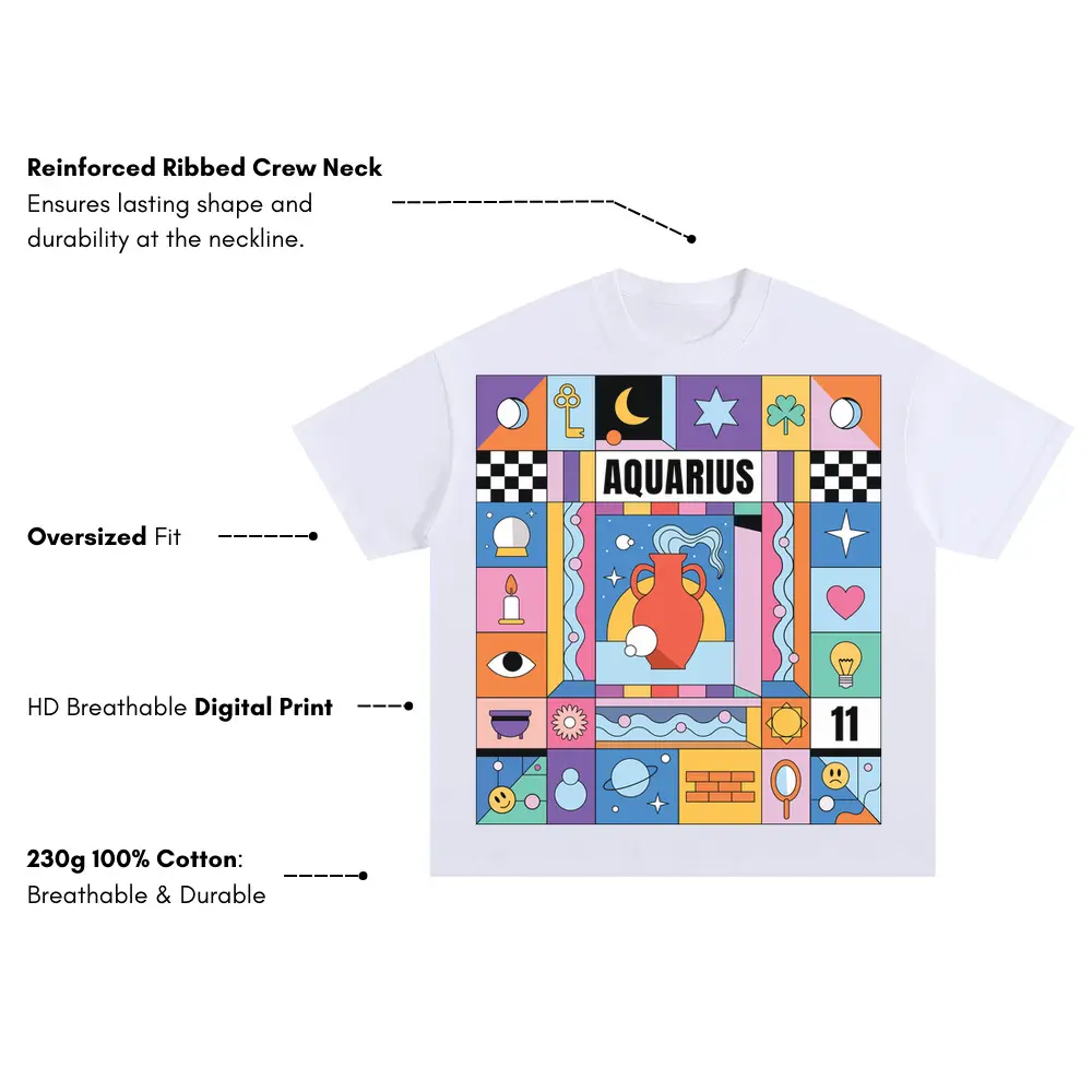 Aquarius Si Oversized White Graphic Tee - Image 3