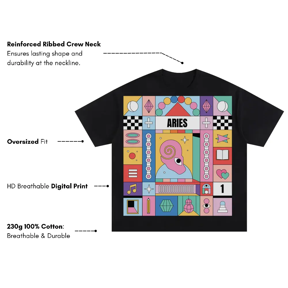 Aries Si Oversized Black Graphic Tee - Image 3