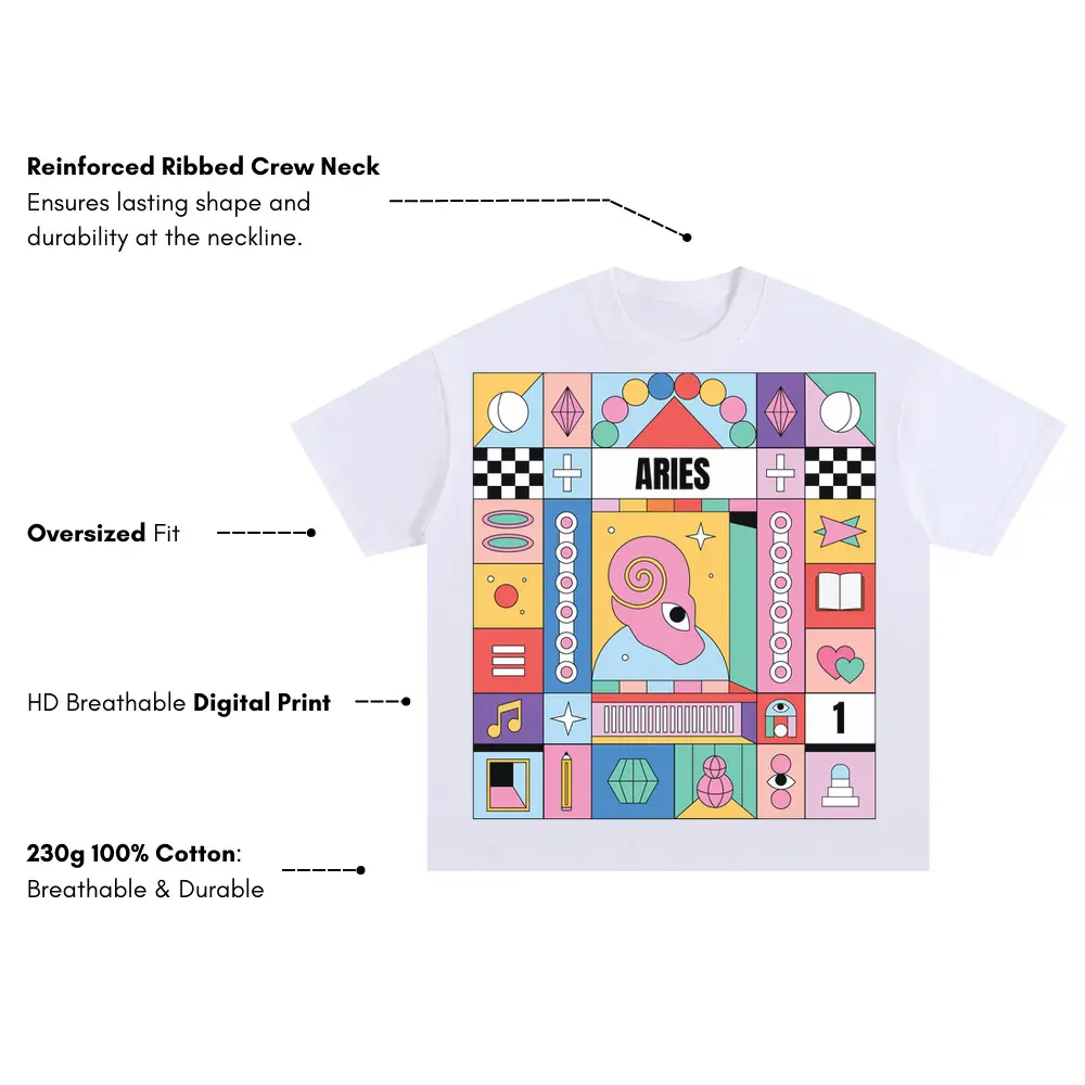 Aries Si Oversized White Graphic Tee - Image 3