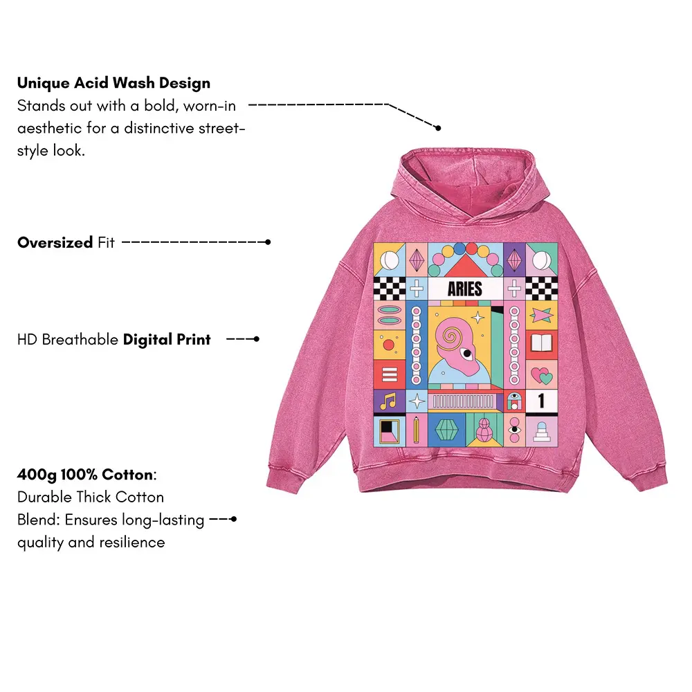 Aries Si Acid Wash Oversized Pink Hoodie - Image 3
