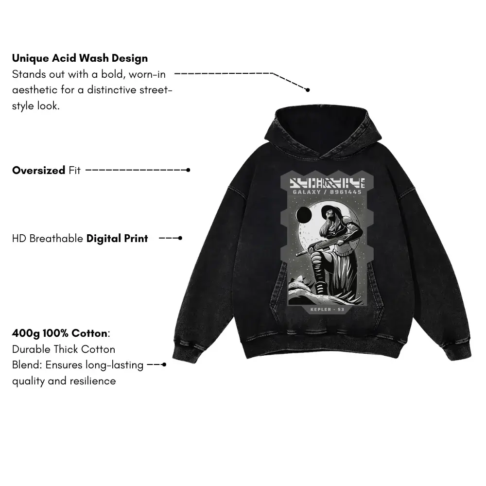 Astronauts B Acid Wash Oversized Hoodie - Image 3