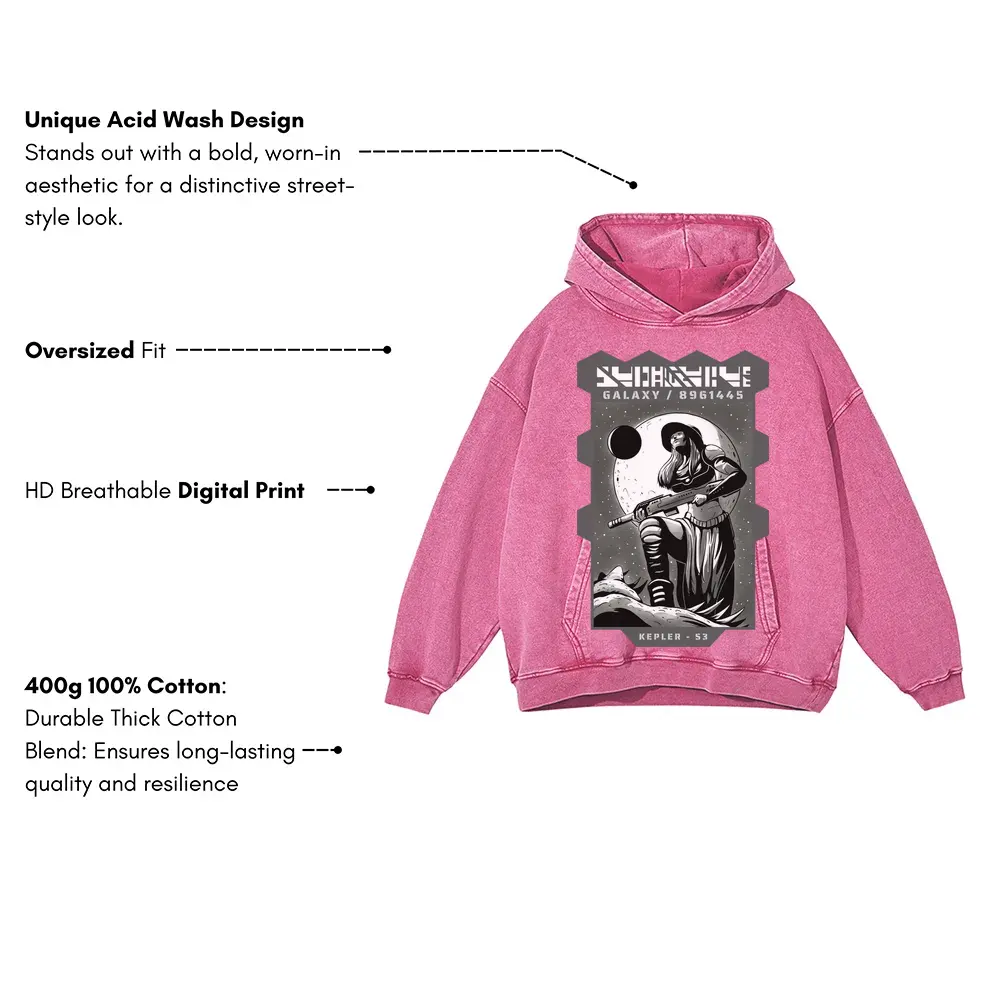 Astronauts B Acid Wash Oversized Pink Hoodie - Image 3