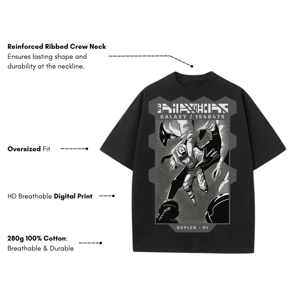 Astronauts C Heavyweight Oversized Black Graphic Tee - Image 3