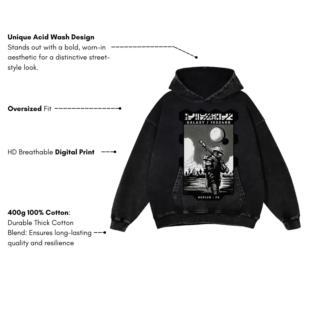 Astronauts D Acid Wash Oversized Hoodie - Image 3