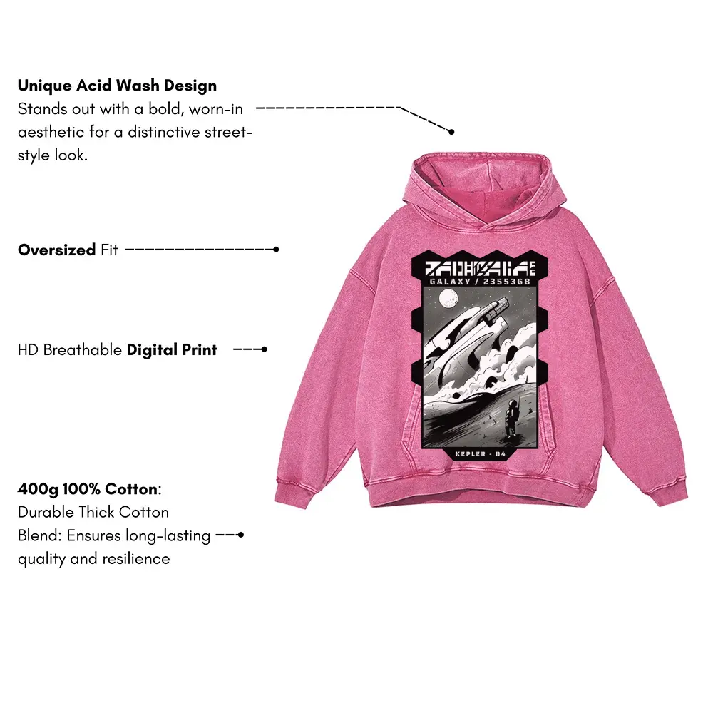 Astronauts F Acid Wash Oversized Pink Hoodie - Image 3