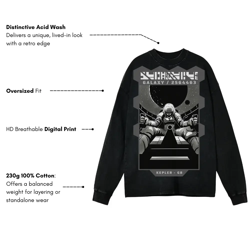 Astronauts G Acid Wash Oversized Long Sleeve Shirt - Image 3