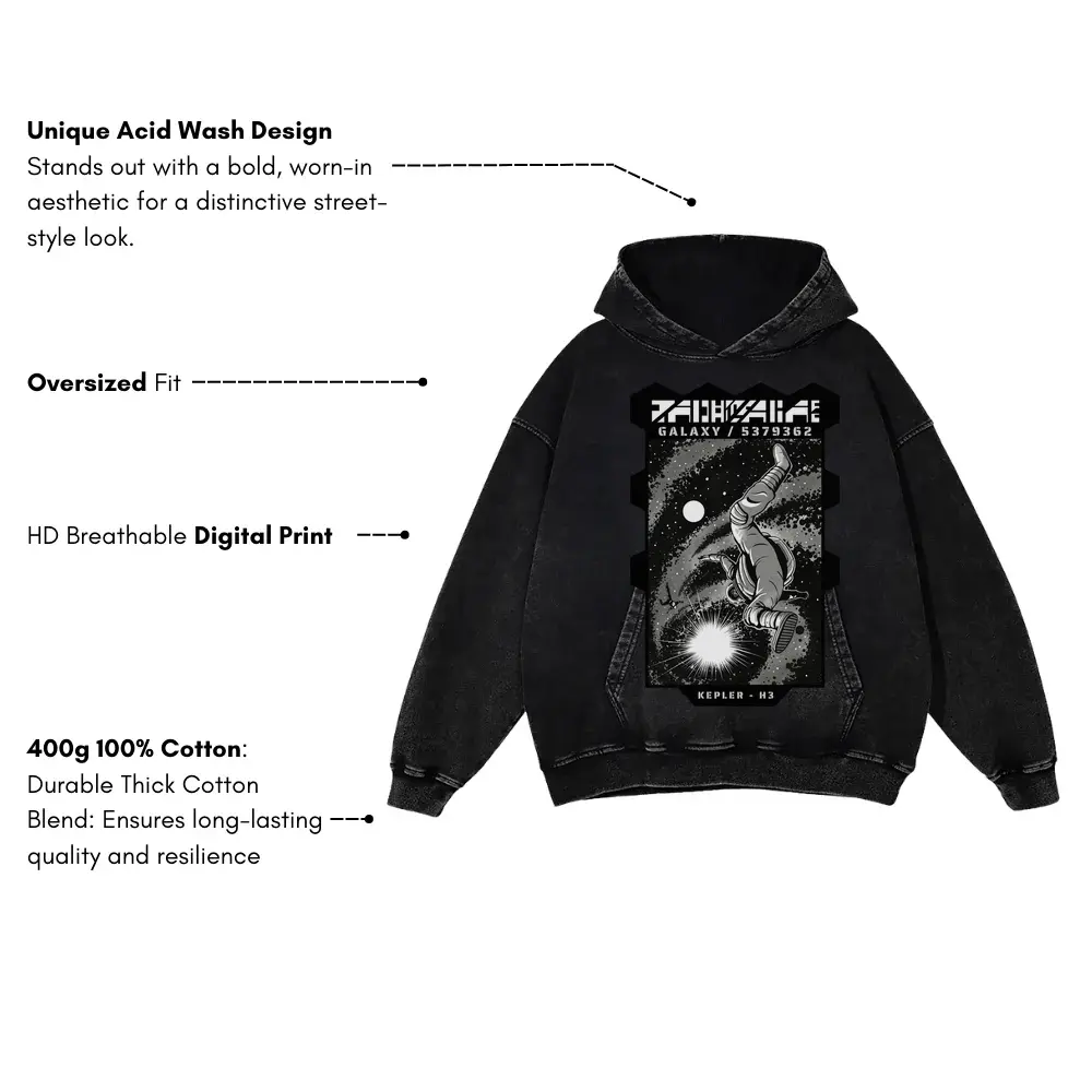 Astronauts H Acid Wash Oversized Hoodie - Image 3