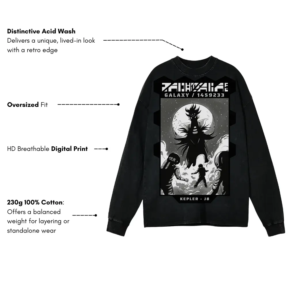 Astronauts I Acid Wash Oversized Long Sleeve Shirt - Image 3