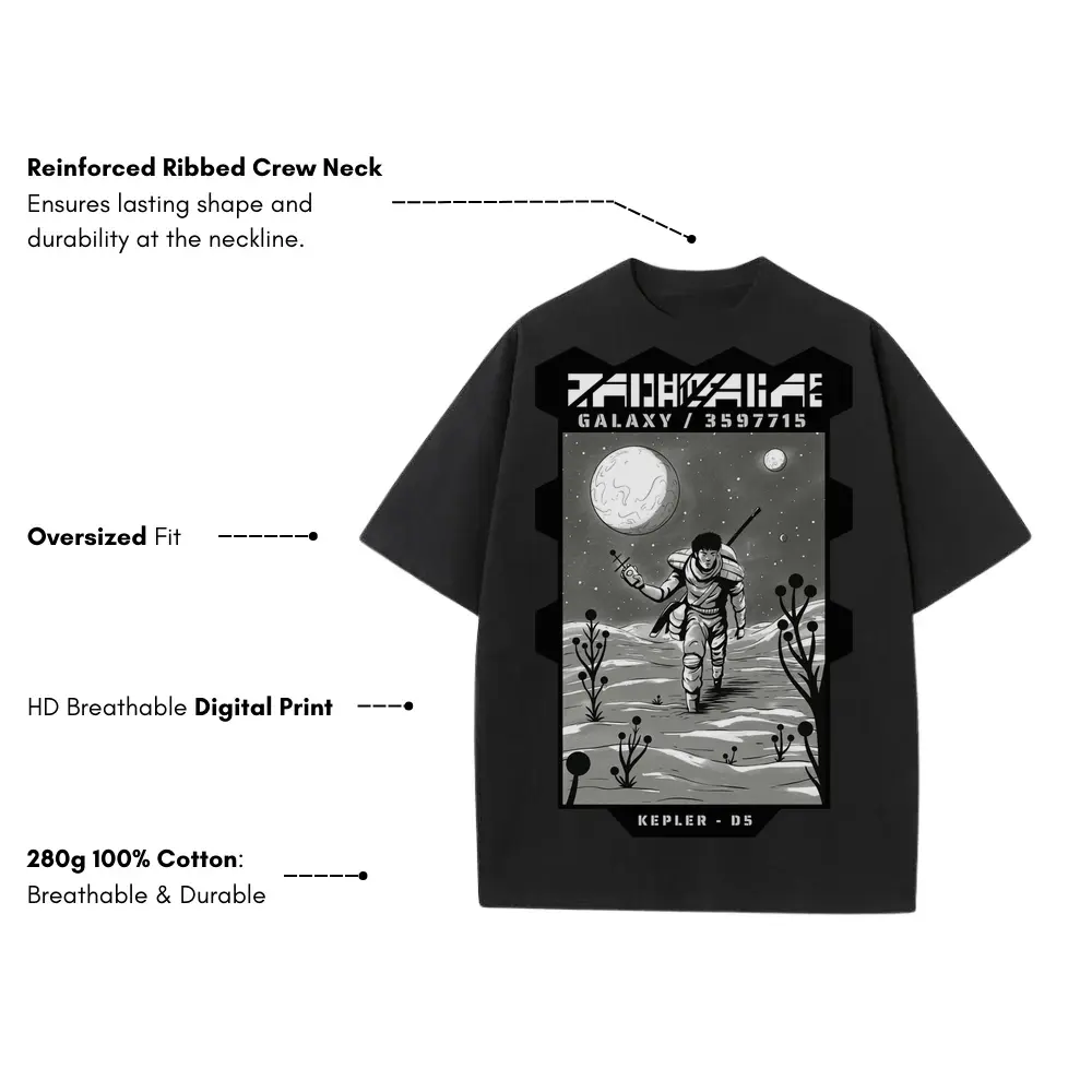 Astronauts J Heavyweight Oversized Black Graphic Tee - Image 3