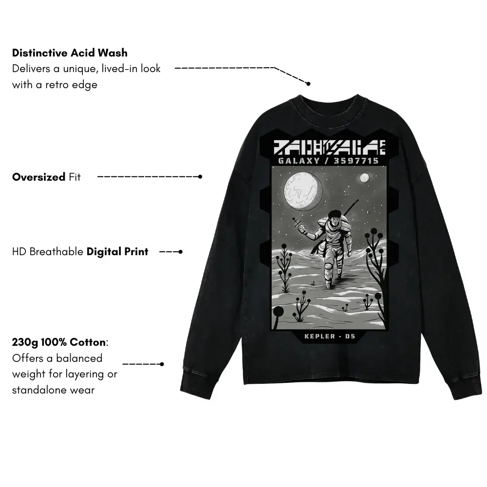 Astronauts J Acid Wash Oversized Long Sleeve Shirt - Image 3