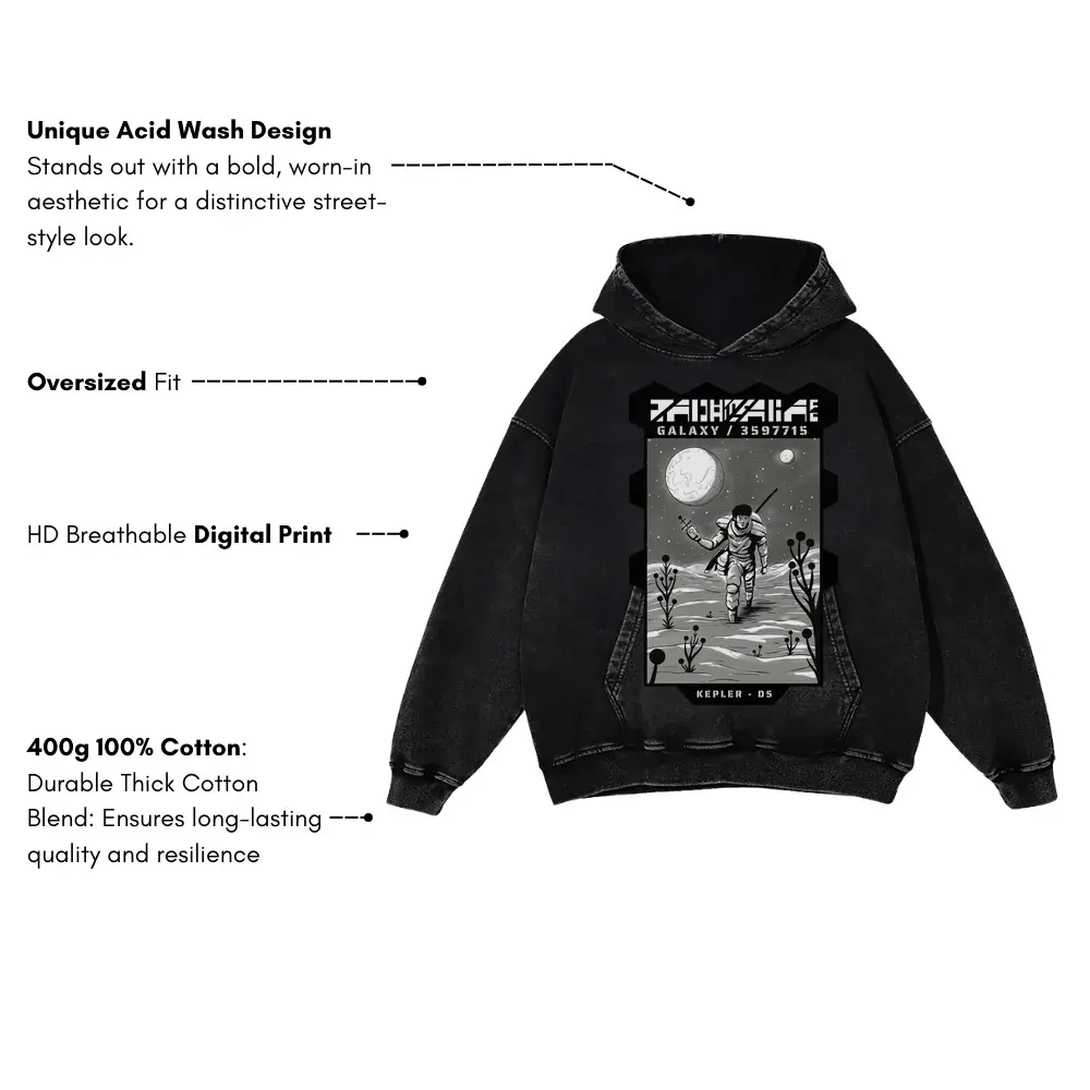 Astronauts J Acid Wash Oversized Hoodie - Image 3