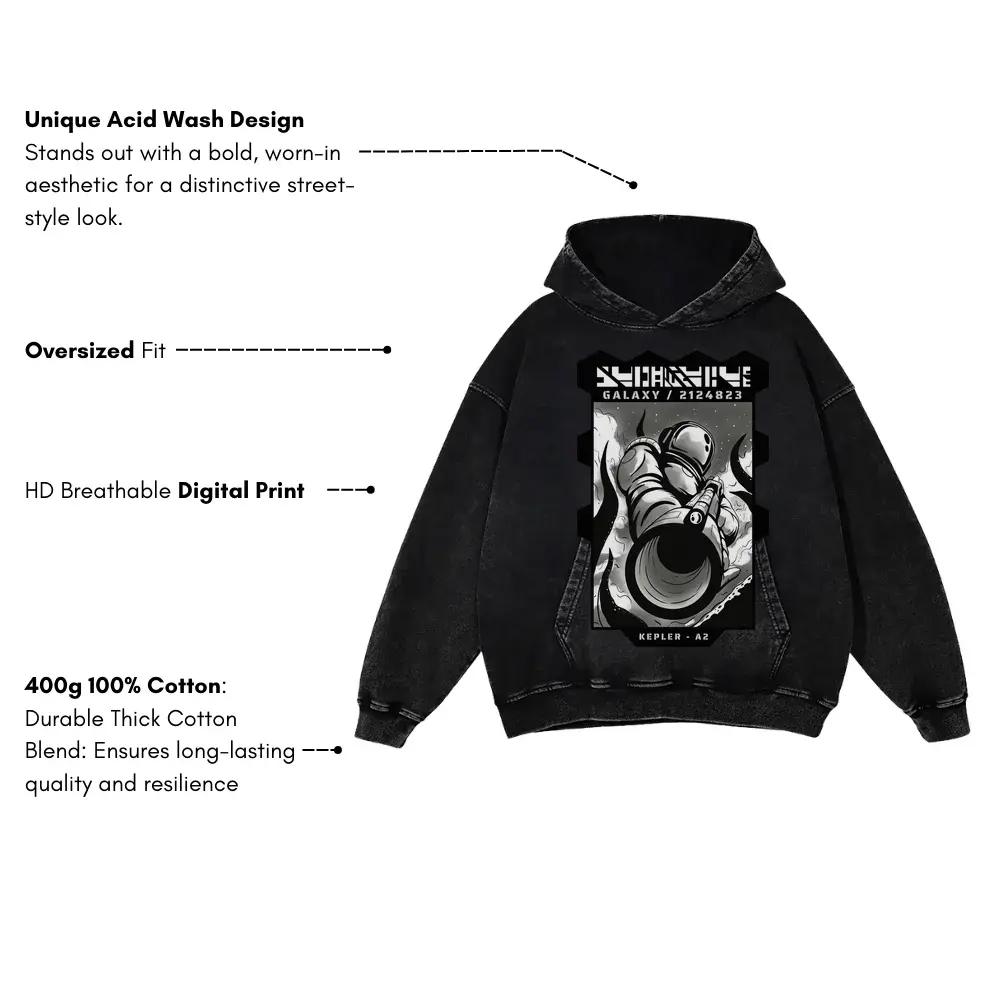 Astronauts K Acid Wash Oversized Hoodie - Image 3