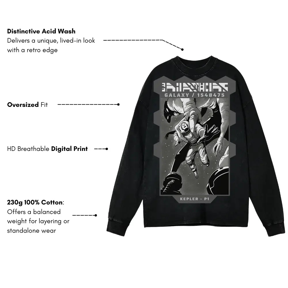 Astronauts Acid Wash Oversized Long Sleeve Shirt - Image 3