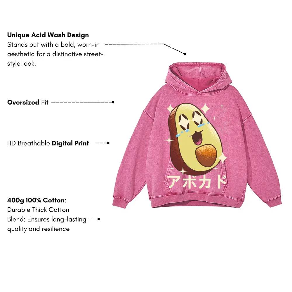 Avocadocrazykawaii Acid Wash Oversized Pink Hoodie - Image 3