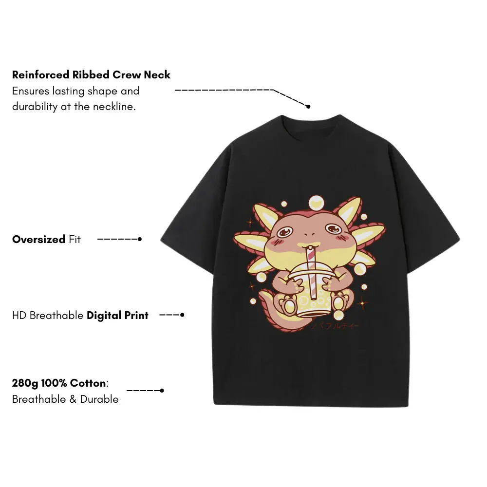 Axolotlbubbletea Heavyweight Oversized Black Graphic Tee - Image 3