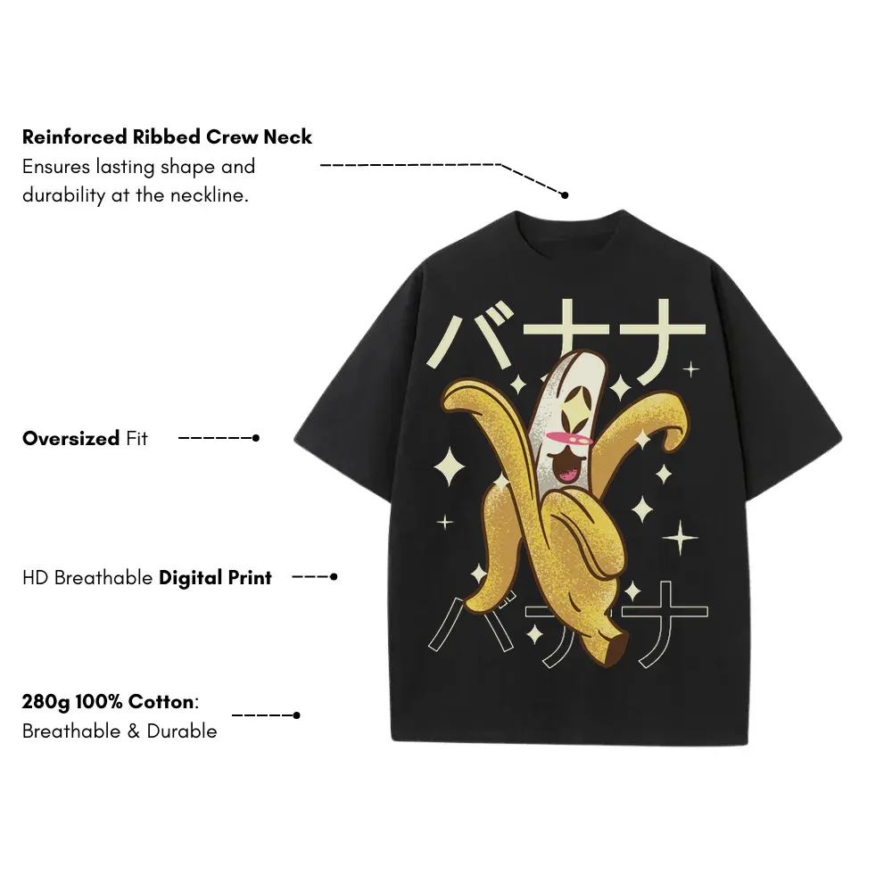 Bananacrazykawaii Heavyweight Oversized Black Graphic Tee - Image 3