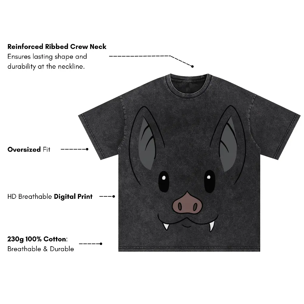 Bat Face Oversized Acid Wash T-shirt - Image 3