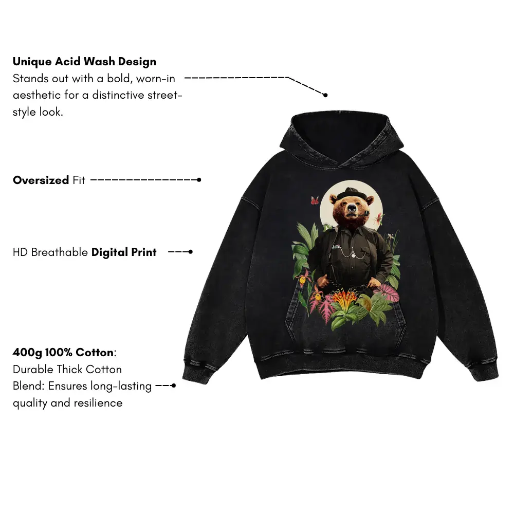 Bear Acid Wash Oversized Hoodie - Image 3