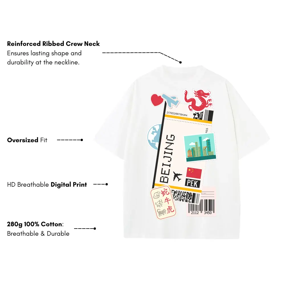 Beijing Heavyweight Oversized White Graphic Tee - Image 3