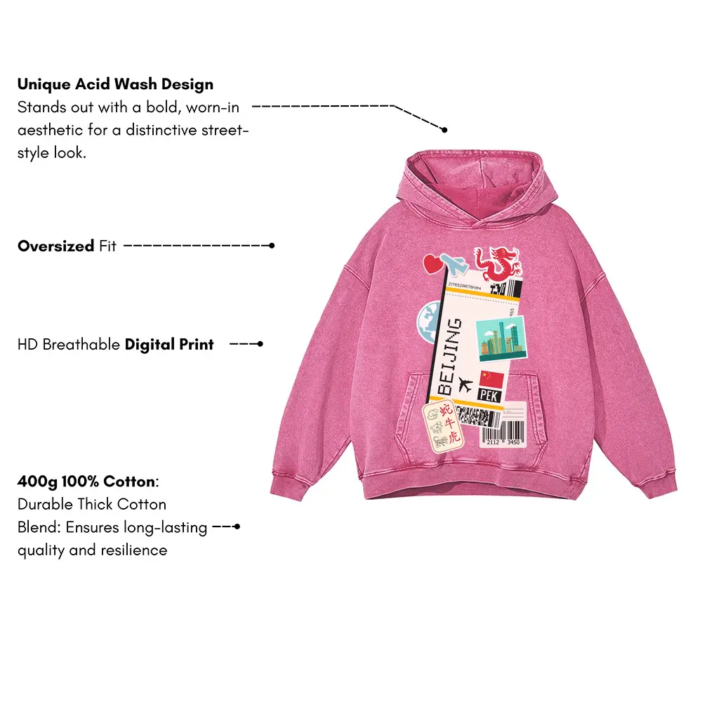 Beijing Acid Wash Oversized Pink Hoodie - Image 3