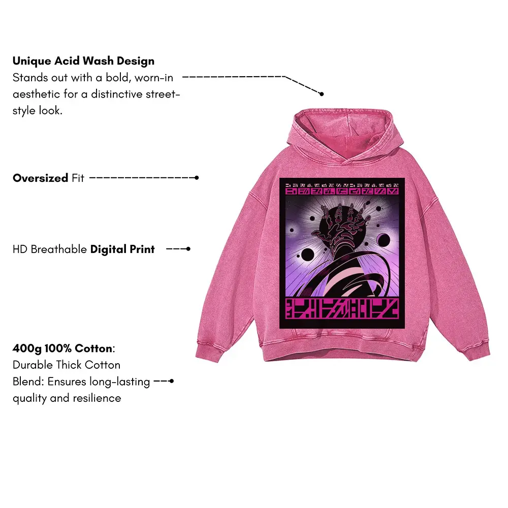 Beings Hands B Acid Wash Oversized Pink Hoodie - Image 3