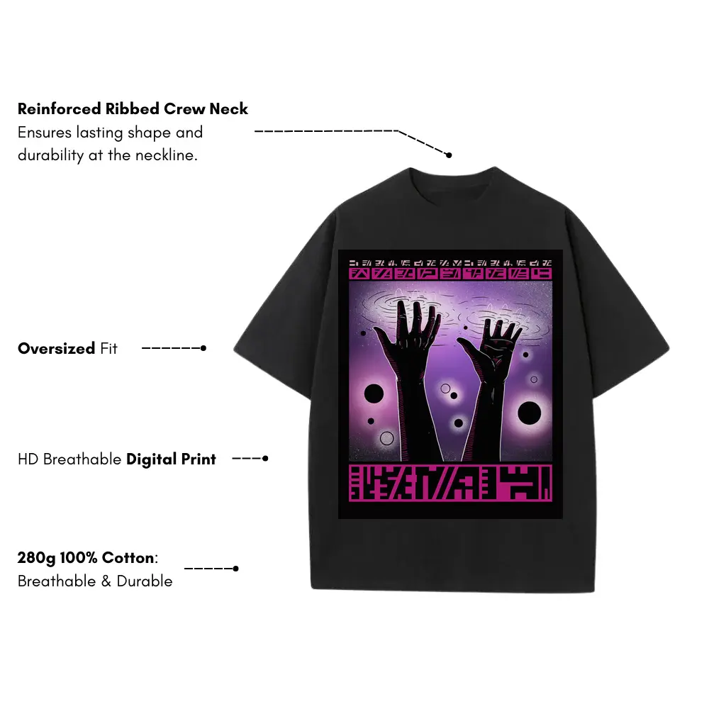 Beings Hands C Heavyweight Oversized Black Graphic Tee - Image 3