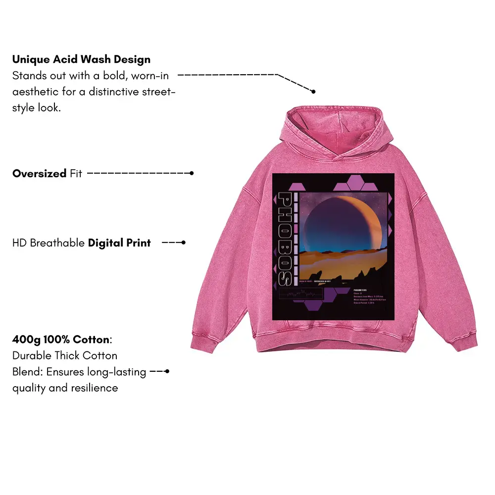 Beings Hands D Acid Wash Oversized Pink Hoodie - Image 3