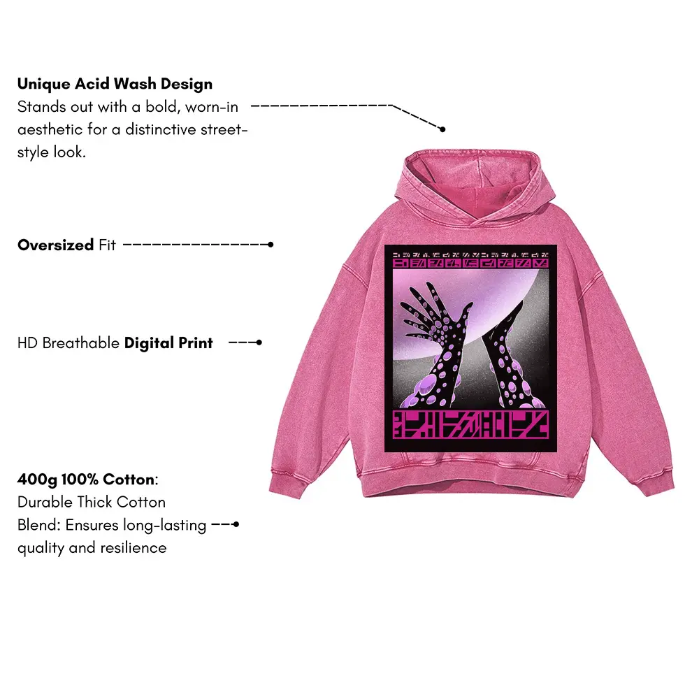 Beings Hands E Acid Wash Oversized Pink Hoodie - Image 3