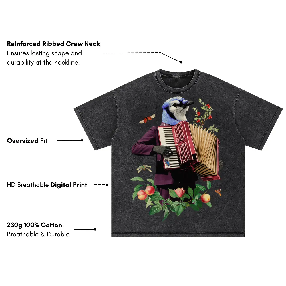 Bird Oversized Acid Wash T-shirt - Image 3