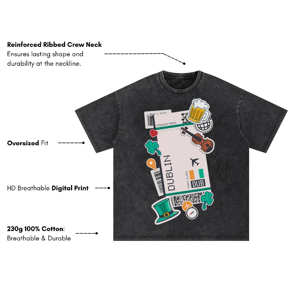 Boarding Pass Dublin Oversized Acid Wash T-shirt - Image 3