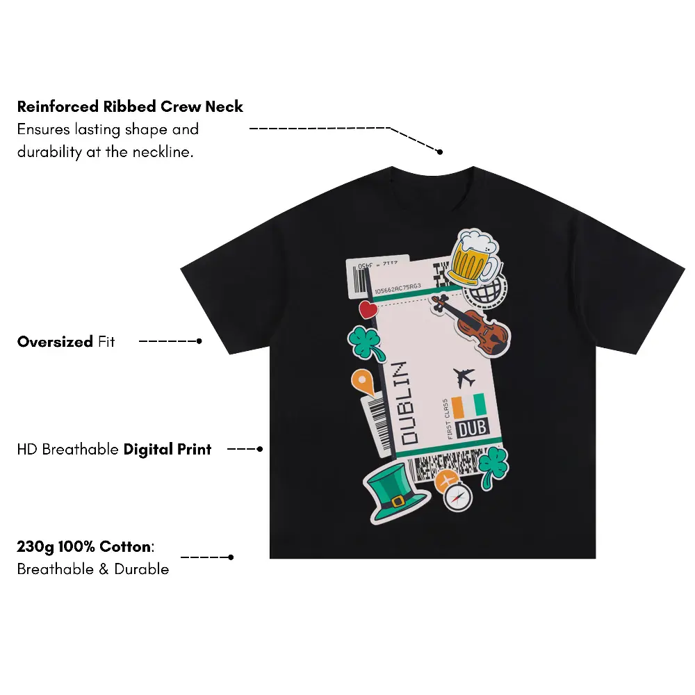 Boarding Pass Dublin Oversized Black Graphic Tee - Image 3