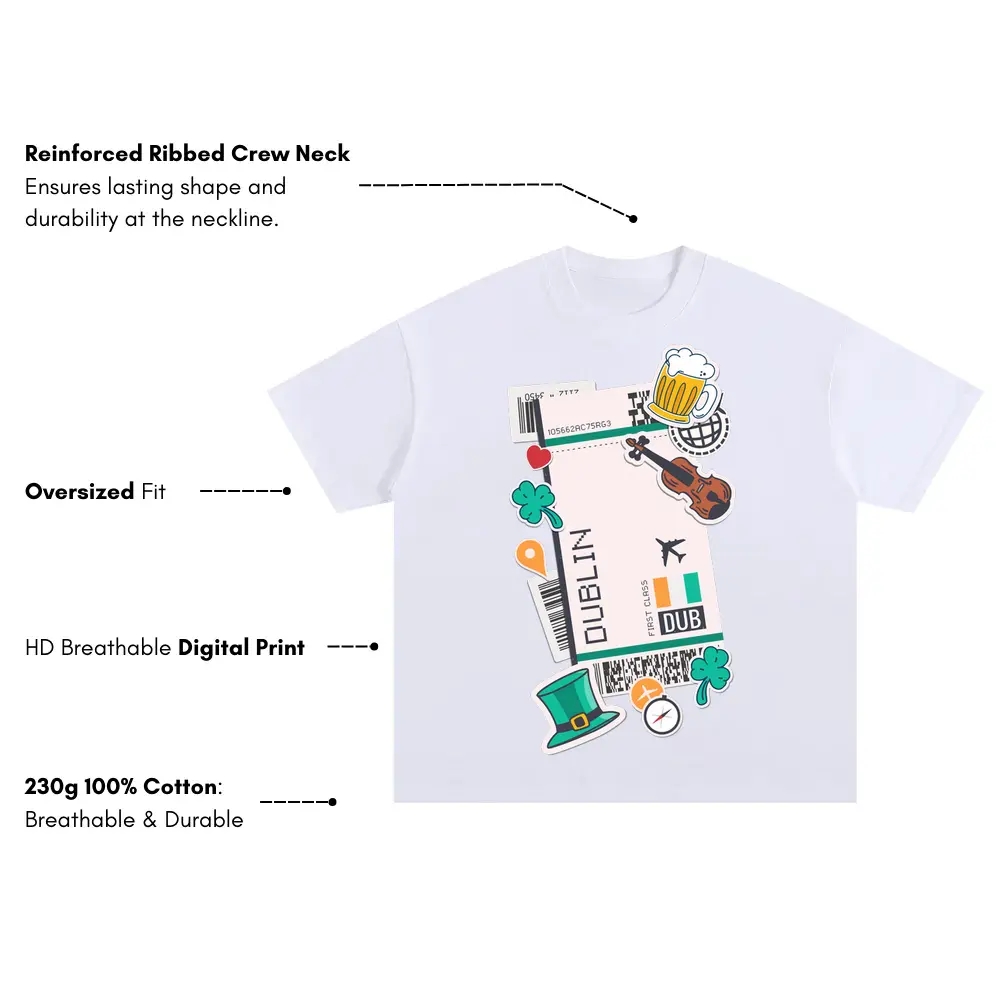 Boarding Pass Dublin Oversized White Graphic Tee - Image 3