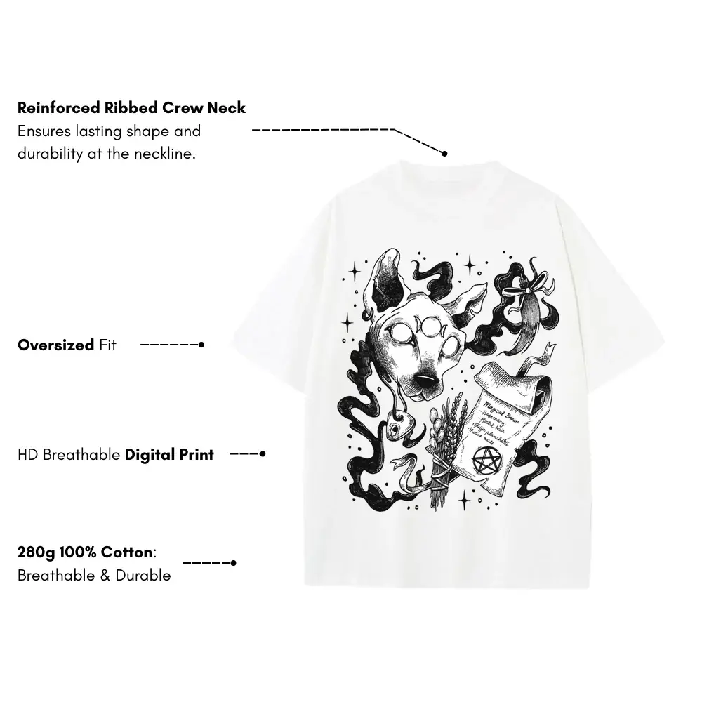 Witch H Heavyweight Oversized White Graphic Tee - Image 3
