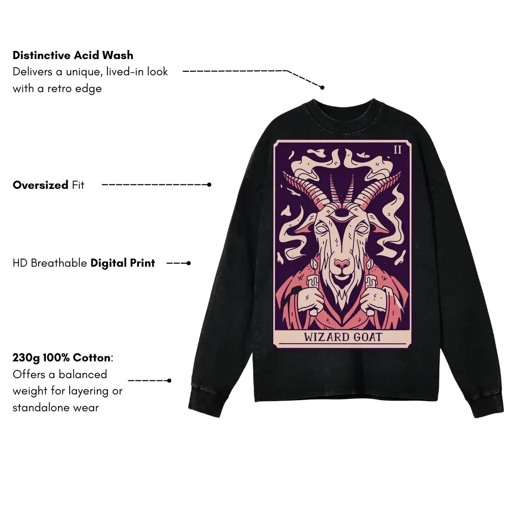 Wizard Goat 02 Si Acid Wash Oversized Long Sleeve Shirt - Image 3