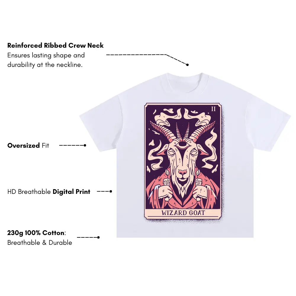 Wizard Goat 02 Si Oversized White Graphic Tee - Image 3