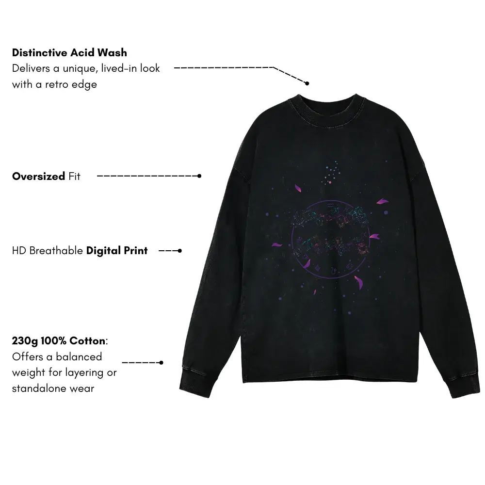 Zodiac Aqarius Acid Wash Oversized Long Sleeve Shirt - Image 3