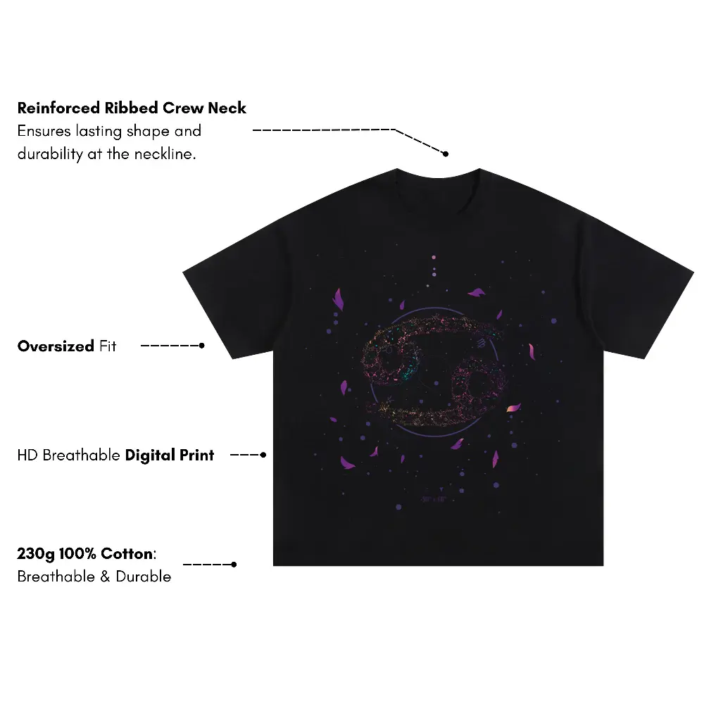 Zodiac Cancer Oversized Black Graphic Tee - Image 3