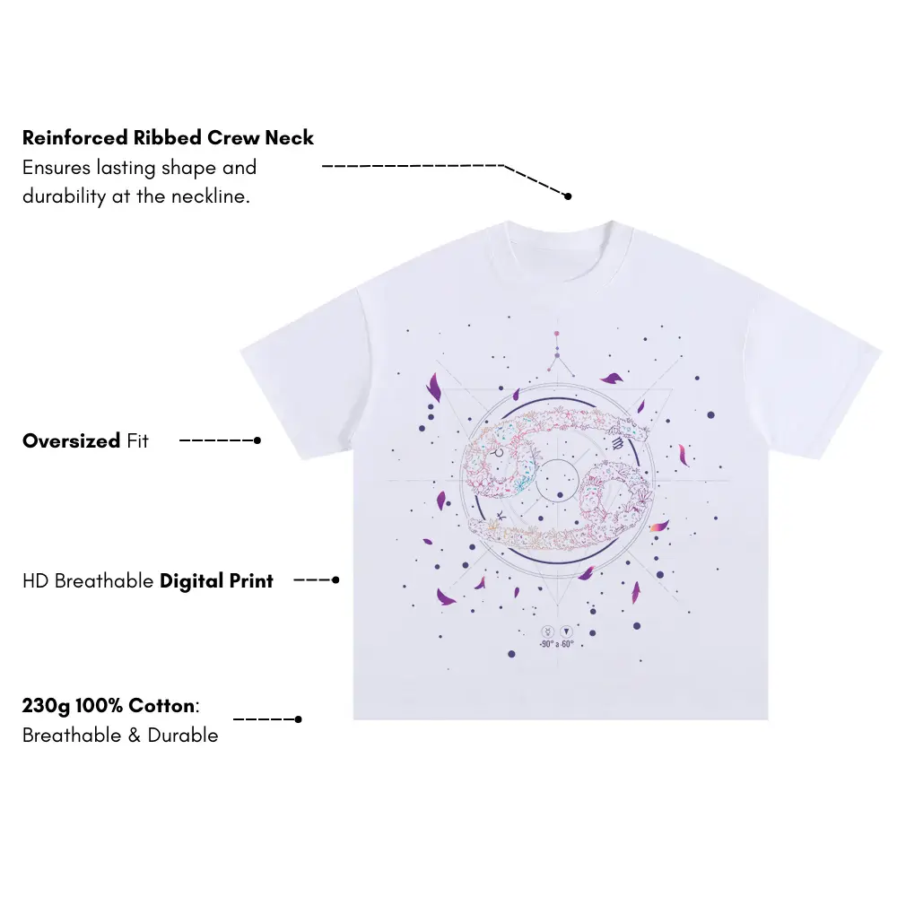 Zodiac Cancer Oversized White Graphic Tee - Image 3