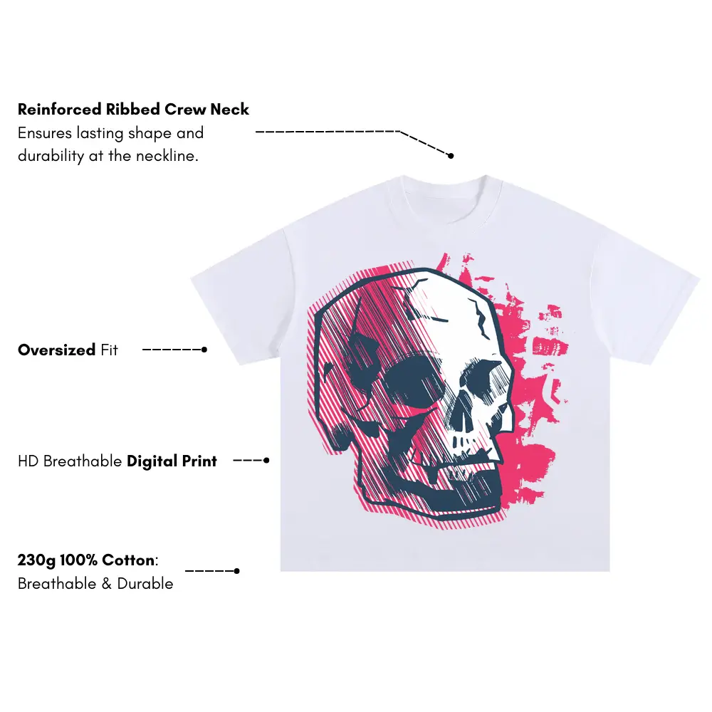 Abstractskull Oversized White Graphic Tee - Image 3