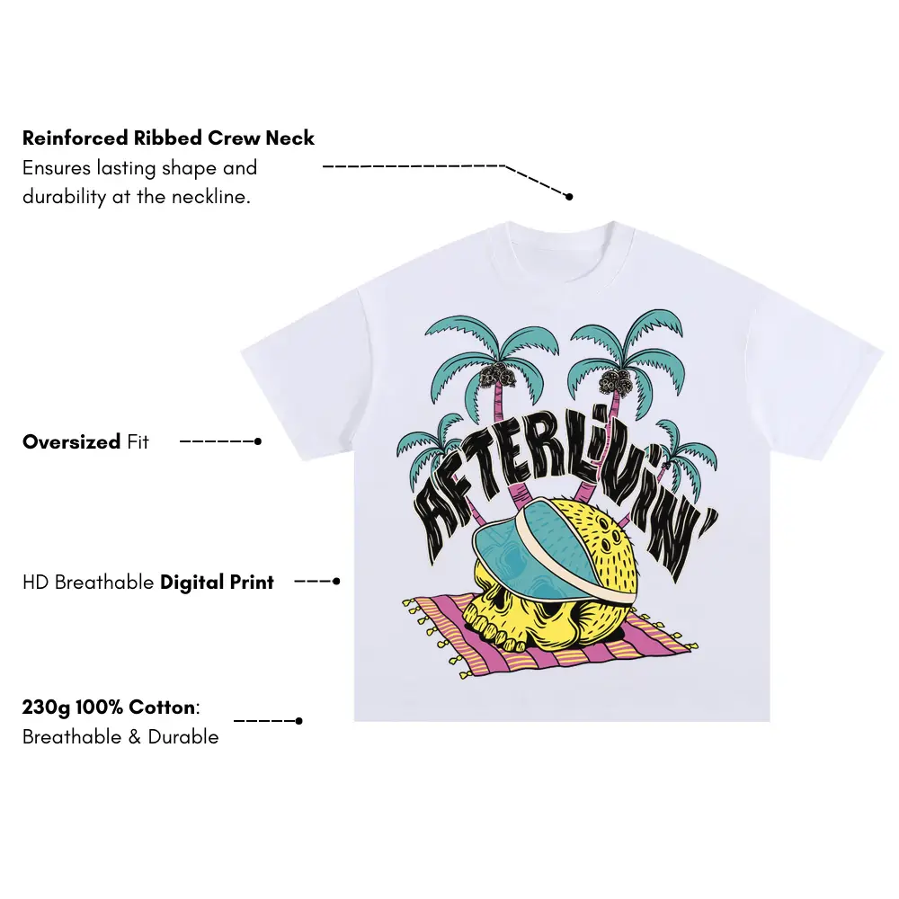 Afterlivin Oversized White Graphic Tee - Image 3