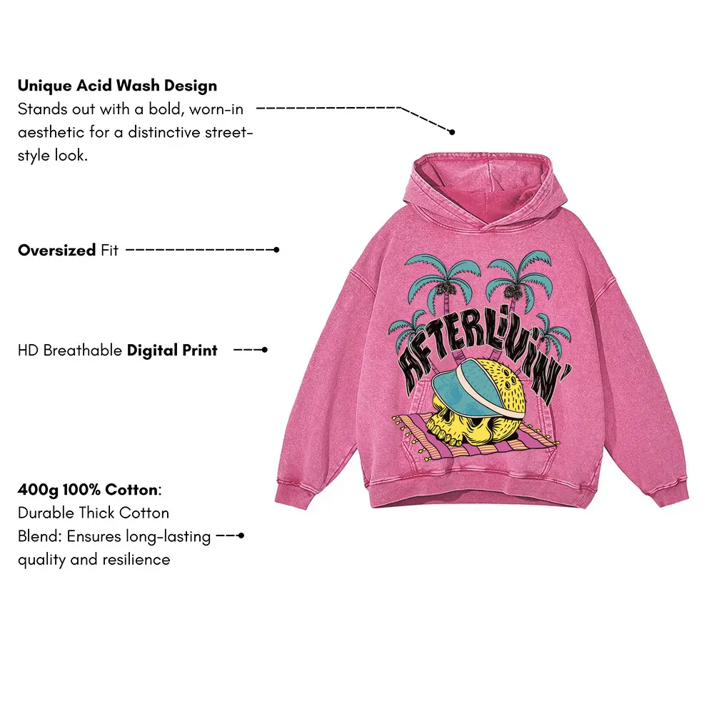 Afterlivin Acid Wash Oversized Pink Hoodie - Image 3